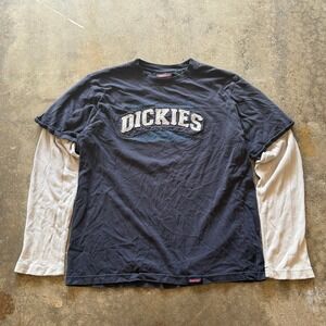 90s Grunge Dickies Layered Thermal Graphic T Shirt Gray Waffle Knit Long Sleeve